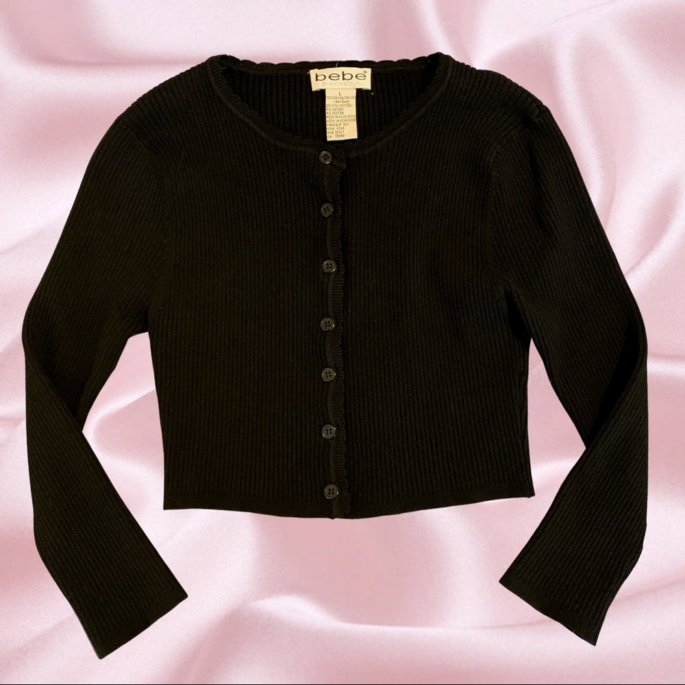 90s Bebe cropped black cardigan